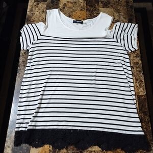Karl Lagerfeld cold shoulder striped tee